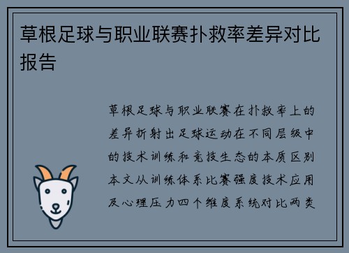 草根足球与职业联赛扑救率差异对比报告